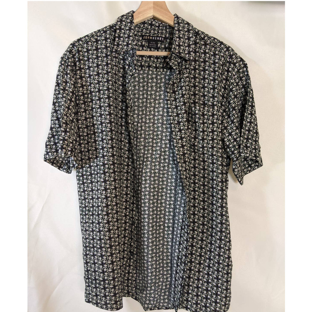 John Henry geometric pattern button down kids XL